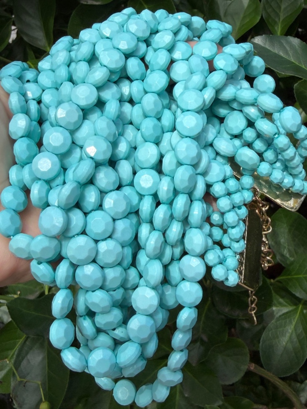 VINTAGE HUGE OVERSIZED 11STRINGS TURQUOISE BLUE PLASTIC BEADS STATEMENT NECKLACE